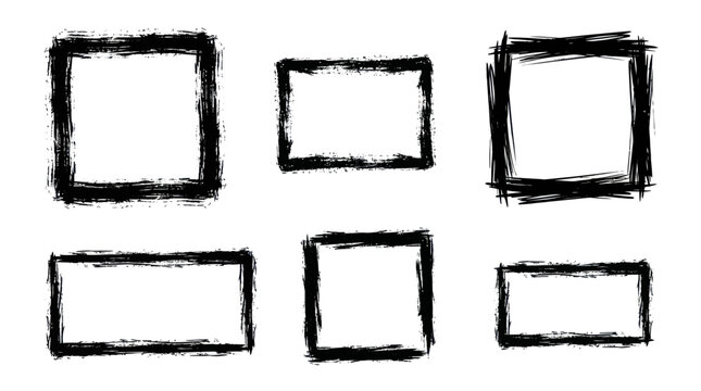 Set of Grunge Brush Stroke Frames - Square and Rectangle Shapes