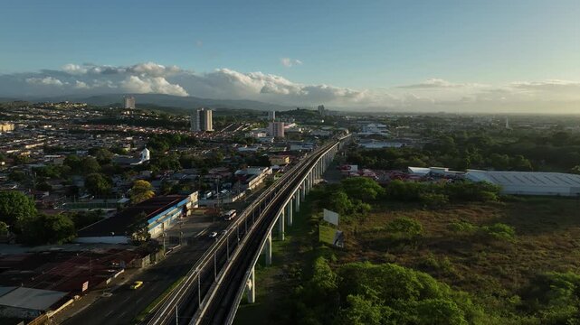 Aerial drone footage of Panama Metro transit system