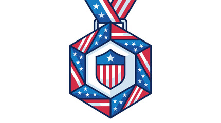 Fototapeta premium The shield emblem features stars and stripes on a medal with a ribbon.