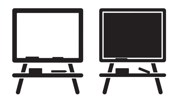 Empty and filled blackboard on easel for presentations or teaching.