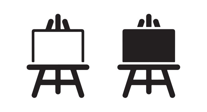 Empty canvas on easel, both blank and filled versions, art studio setup concept.