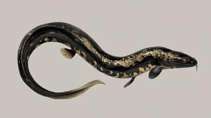 Obraz premium Elegant Black and Gold Eel with Intricate Patterns on Smooth Body
