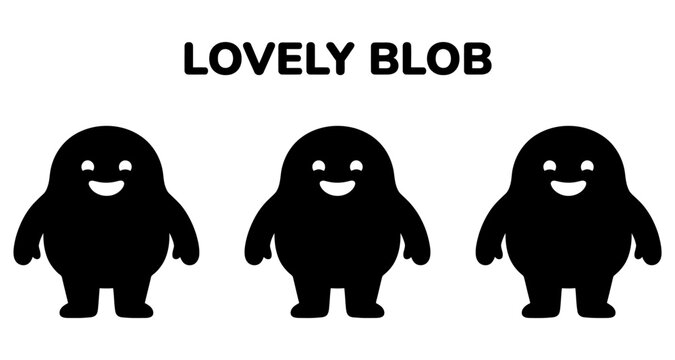 Three cheerful blob characters with simple smiles in silhouette against a clean white backdrop