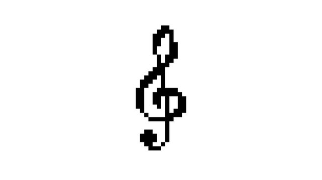 8-bit pixel art the treble clef. looped animation 4k 30fps