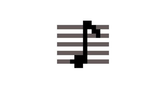 8-bit pixel art music note on staff. looped animation 4k 30fps