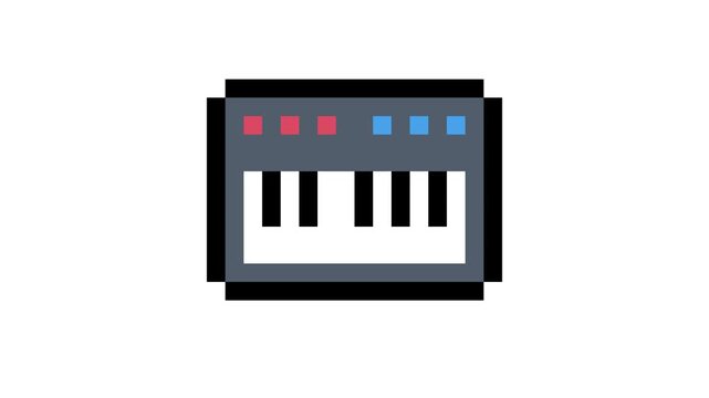 8-bit pixel art digital piano synthesizer. looped animation 4k 30fps