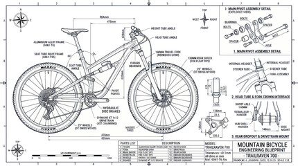 Mountain Bike Engineering Blueprint Technical Drawing © din