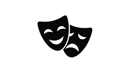 Theater comedy and tragedy masks icon, black drama face silhouettes, classical acting and performing arts vector illustration © ronyroye