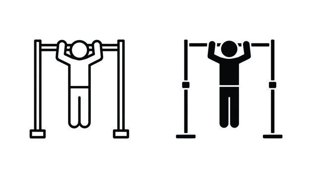 Fitness pull up bar icon set strength workout exercise vector illustration