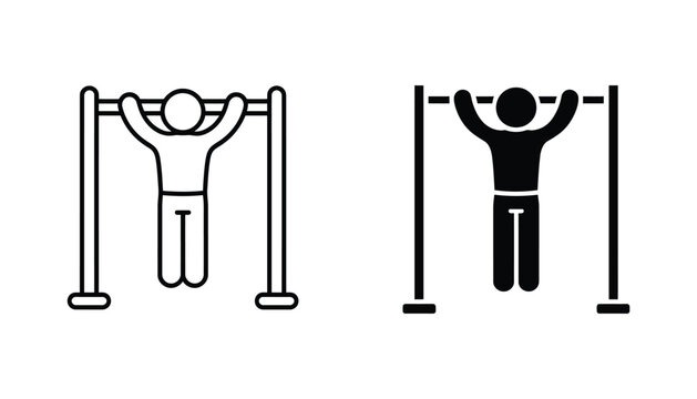Pull up bar outline icon set strength and fitness training vector illustration isolated on white background