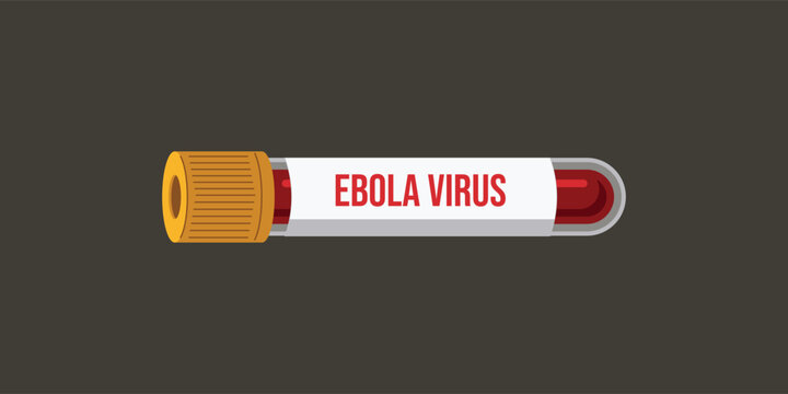 Blood sample in test tube labeled "EBOLA VIRUS". Yellow cap seals the container tightly. Red liquid inside hints at infection risk. Medical or research contexts suggest urgency
