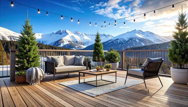 Winter mountain terrace decor