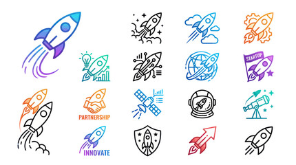 Rocket Icons Set: Startup, Innovation, Space Exploration, Business Growth © din