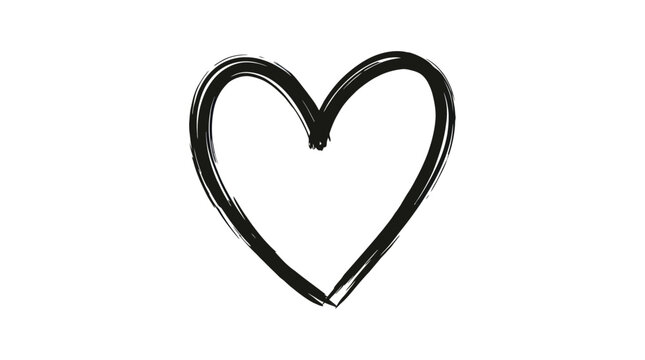 Hand-drawn heart symbol, brush stroke, graphic element, isolated on white background.