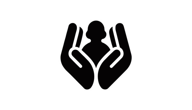 Hands Protecting Silhouette of Person Icon - Care, Support, Safety, Security