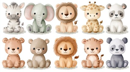 Obraz premium Adorable Watercolor Baby Safari Animals Collection for Children's Designs and More