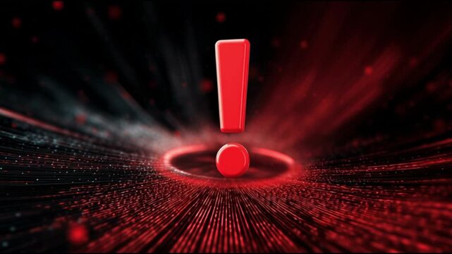 3D red exclamation point, floating in midair with ambient vibrations