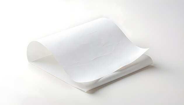 A stack of white paper sheets lies on a clean surface with one sheet curled over.
