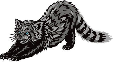 Graphic animal vector illustration of a wild cat with blue eyes, dark art, and transparent background © art4you