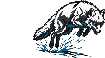 Dynamic arctic fox animal vector art featuring aggressive dark art style and energetic leaping motion isolated on a clean transparent background for sports team emblem design © art4you