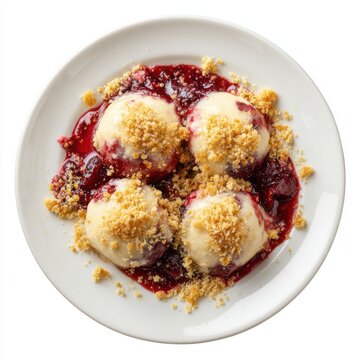 plum-filled dumplings topped with buttered isolated on a white background