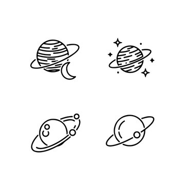Celestial space icons with planets stars and moon