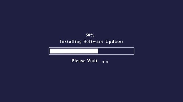 Software update progress bar with 34 percent completion and please wait message installation