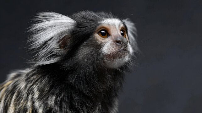 Close-Up Portrait of a Playful Marmoset Monkey with Distinctive Fur