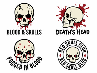 Fototapeta premium Set of skull emblems with blood and grunge elements