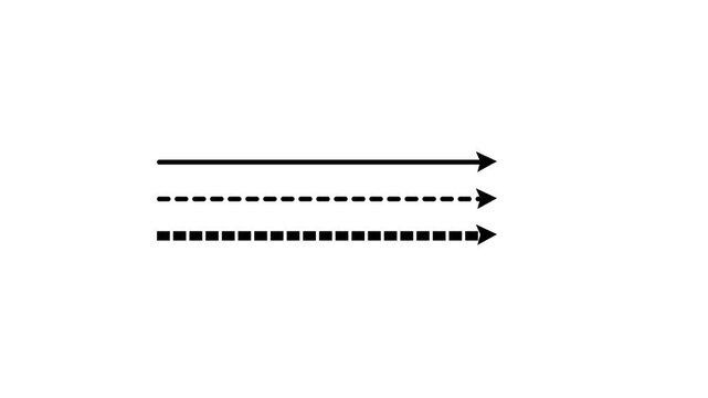 Three horizontal arrows of different styles pointing right on white background direction forward
