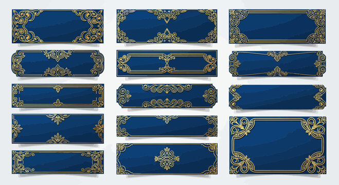 Elegant Royal Blue Banners with Golden Ornate Borders - Collection