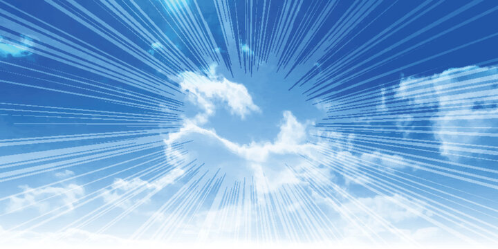 Dynamic Sunburst Background with Bright Blue Sky and Clouds