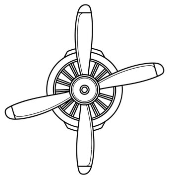 Detailed black and white vector illustration of an airplane propeller design for aviation graphic art projects