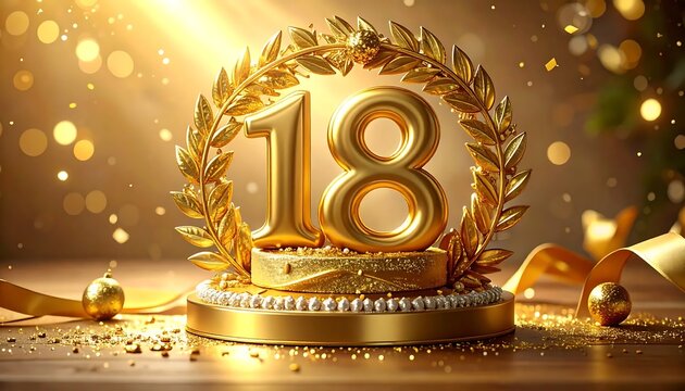 Elegant golden 18th birthday celebration cake.