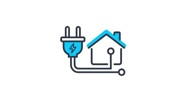 Minimalistic smart home icon with plug and house outline