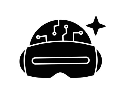 Visual glass artificial inteligent sillhouette vector,AI visual glass black image,digital glass AI sillhouette icon,black futuristic glass AI design vector,3D technology  glass stock vector 