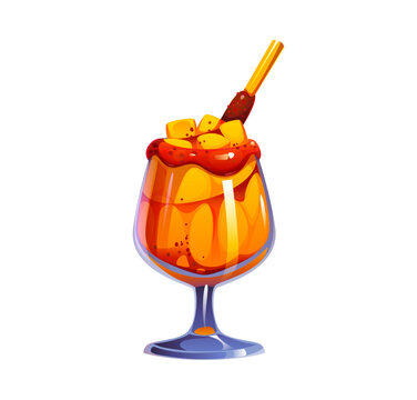 Mexican drink Mangonada or mango chamoy juice and smoothie dessert. Mangonada or Mangoneada and Chamoyada raspado drink beverage in glass cup with sweet tamarind candy straw for Mexican fruit sorbet