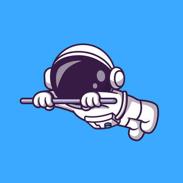 Cute Astronaut Flying With Stick Cartoon