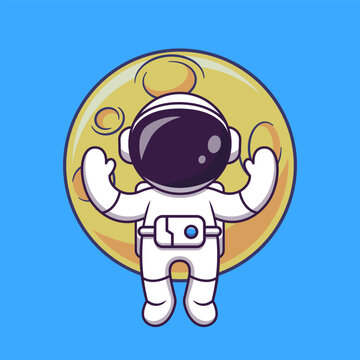 Cute Astronaut Floating With Moon Cartoon