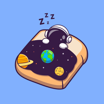 Cute Astronaut Sleeping On Bread With Space Blanket Cartoon 