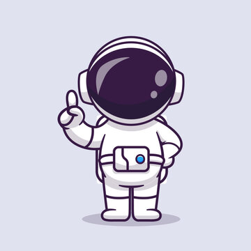 Cute Astronaut Pointing Hand Get Idea Cartoon