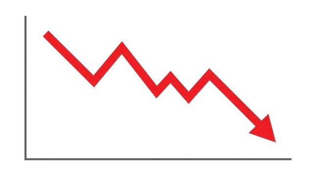 Dramatic red declining arrow graph illustrating financial loss and negative trend analysis