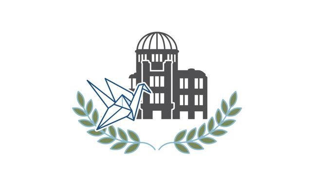Hiroshima Peace Memorial and Origami Crane Icon