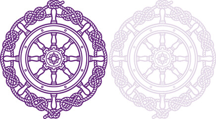 Ship Steering Wheel with Nautical Rope Border in Purple Vector Illustration American Occassion © Rayhan K.