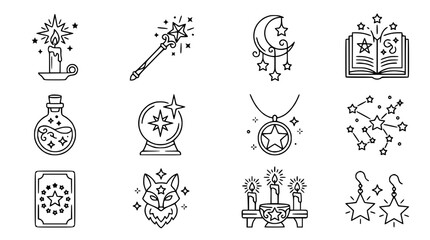 Obraz premium Mystical Symbols Collection: Magic Icons for Witchcraft, Astrology, and Esoteric Design