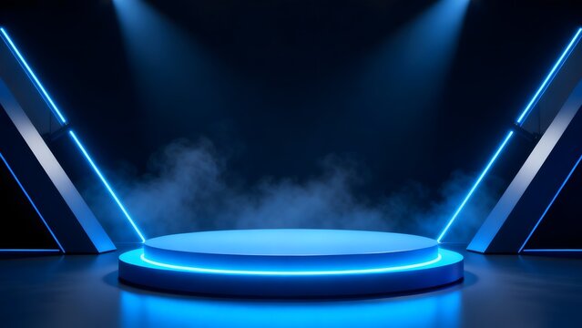 Blue neon stage with smoke