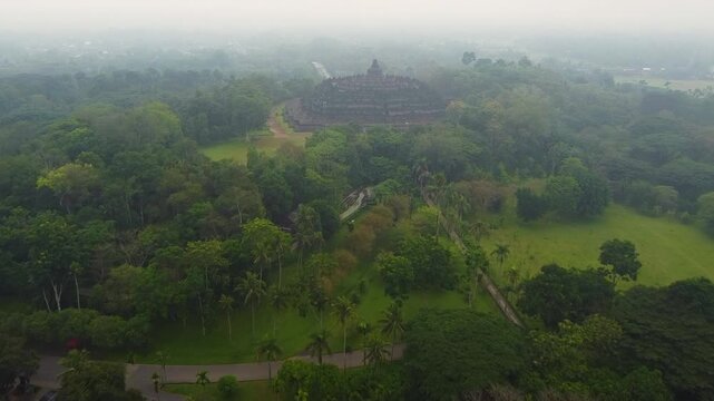 Aerial view of borobudur temple in indonesia's jungle landscape
