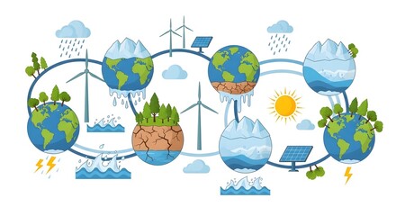 Fototapeta premium Water Cycle and Renewable Energy Sources Diagram.