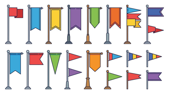 Colorful flags on poles.