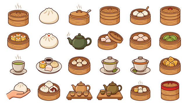 Chinese dim sum food variety.